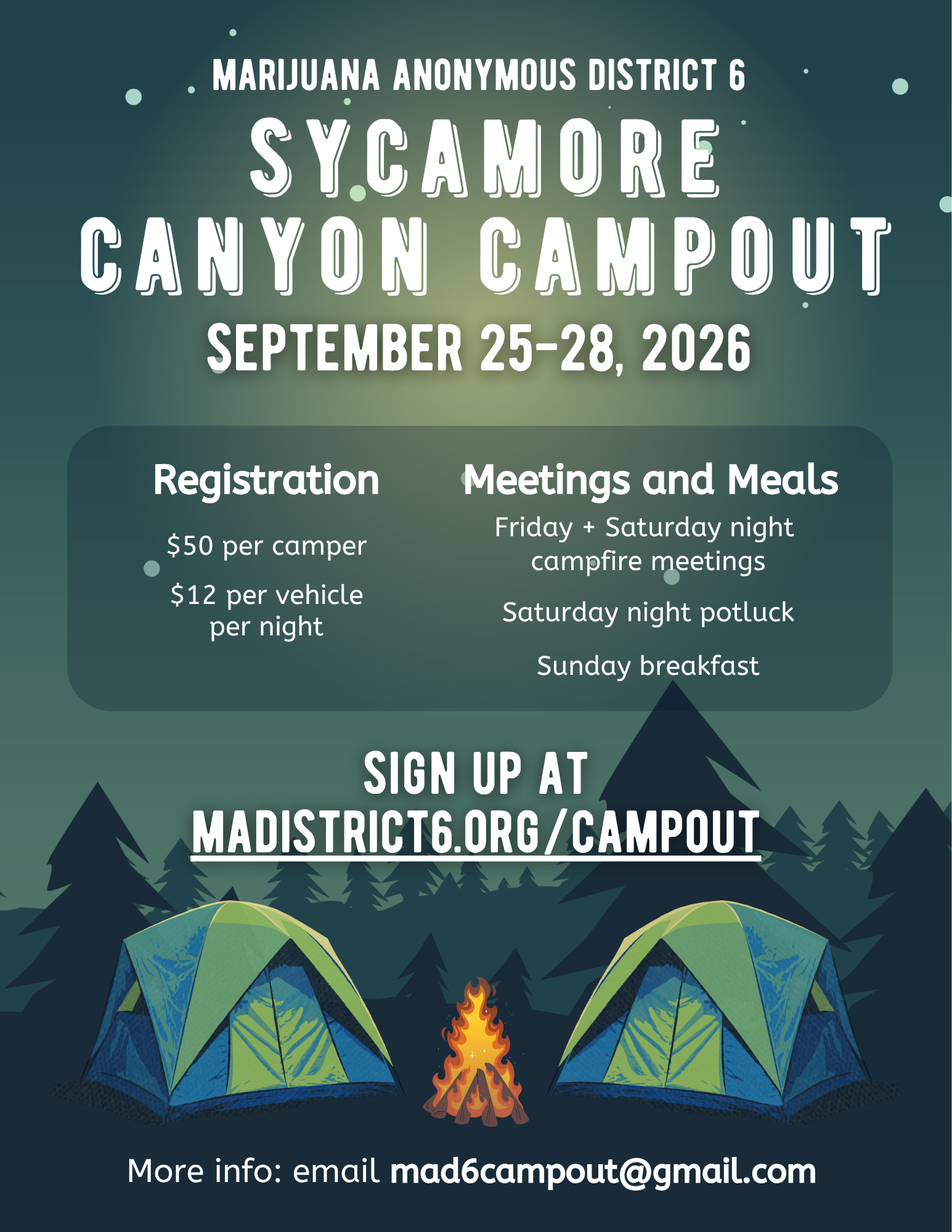 2026 District 6 Sycamore Canyon Campout flyer